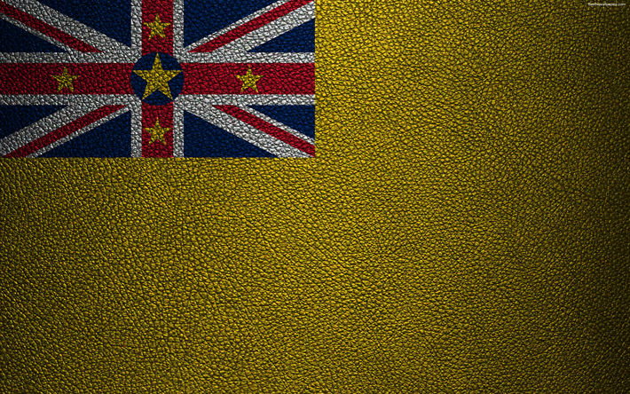 Flag of Niue, 4K, leather texture, Oceania, Niue, world flags