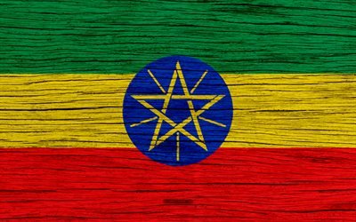 Flag of Ethiopia, 4k, Africa, wooden texture, Ethiopian flag, national symbols, Ethiopia flag, art, Ethiopia