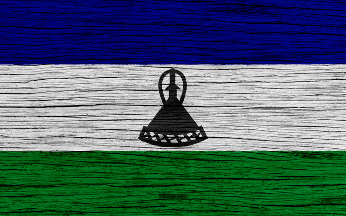 Flag of Lesotho, 4k, Africa, wooden texture, national symbols, Lesotho flag, art, Lesotho