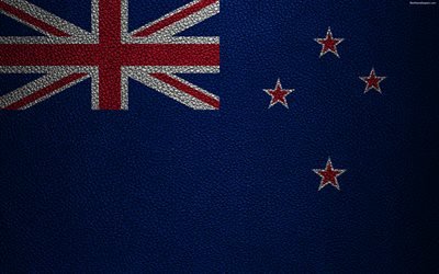 العلم من نيوزيلندا, 4k, جلدية الملمس, أوقيانوسيا, نيوزيلندا, أعلام دول العالم