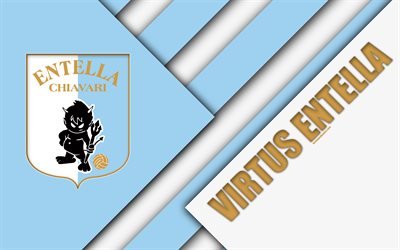Virtus Entella FC, 4k, material och design, Chiavari Entella logotyp, bl&#229; vit abstraktion, emblem, Italiensk fotboll club, Chiavari, Italien, Serie B