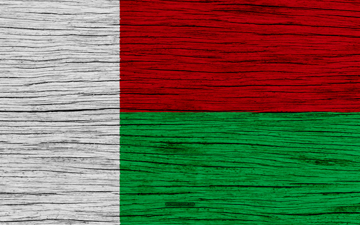 Flag of Madagascar, 4k, Africa, wooden texture, national symbols, Madagascar flag, art, Madagascar