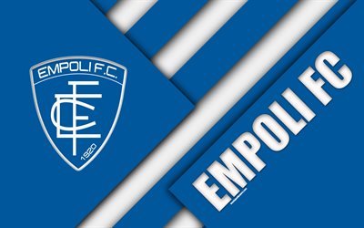Empoli FC, 4k, design de material, logo, azul branco abstra&#231;&#227;o, Empoli emblema, Italiano de futebol do clube, Empoli, It&#225;lia, Serie B