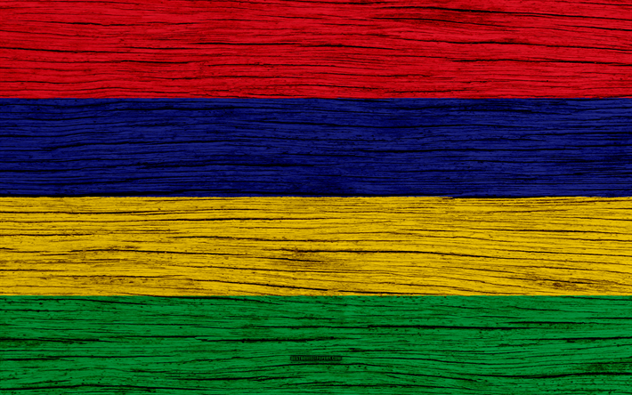 Flag of Mauritius, 4k, Africa, wooden texture, national symbols, Mauritius flag, art, Mauritius