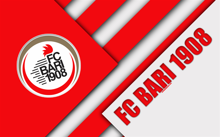 FC Bari 1908, 4k, dise&#241;o de material, logotipo, rojo, blanco abstracci&#243;n, emblema, italiano, club de f&#250;tbol, Bari, Italia, la Serie B