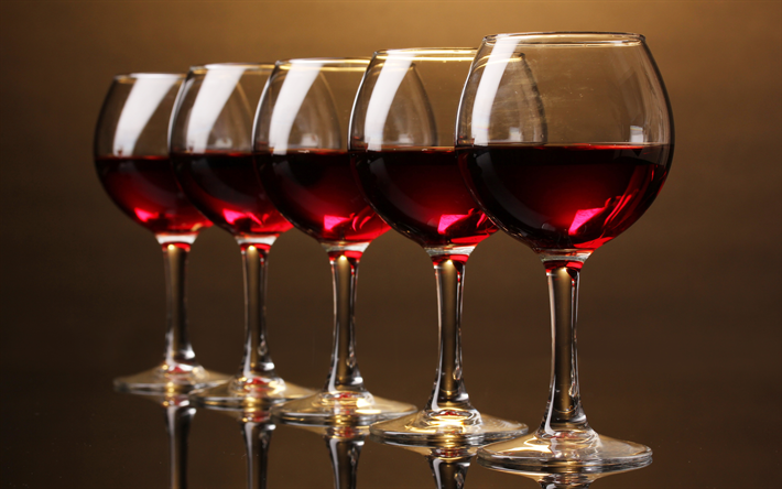 النبيذ الأحمر, 4k, كؤوس النبيذ الزجاج, النبيذ المفاهيم
