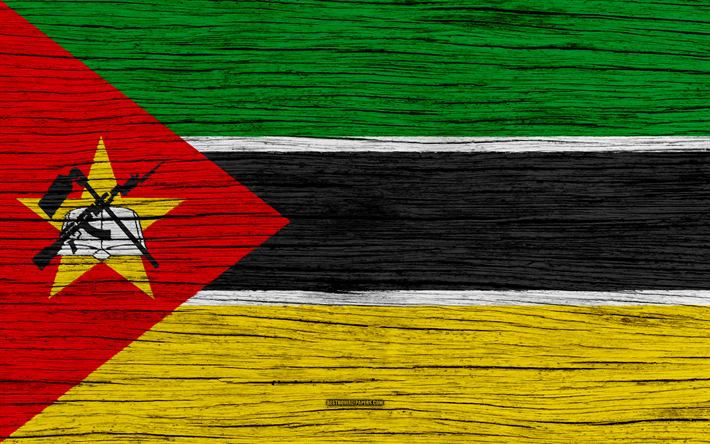 Flaggan i Mo&#231;ambique, 4k, Afrika, tr&#228;-struktur, Mozambicanflag, nationella symboler, Mo&#231;ambiques flagga, konst, Mo&#231;ambique