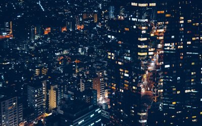 Minato, 4k, nightscape, modern binalar, Japonya, Asya