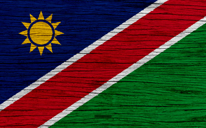 Namibya bayrağı, 4k, Afrika, ahşap doku, ulusal semboller, sanat, Namibya