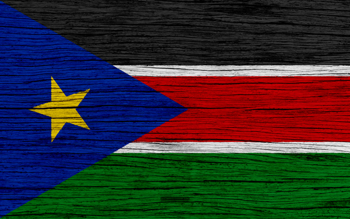 flagge von s&#252;dsudan, 4k, afrika, holz textur, nationale symbole, s&#252;d-sudan flagge, kunst, s&#252;d-sudan