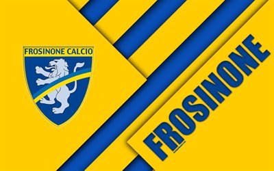 Frosinone Calcio, 4k, material och design, Frosinone logotyp, gul bl&#229; abstraktion, emblem, Italiensk fotboll club, Frosinone, Italien, Serie B