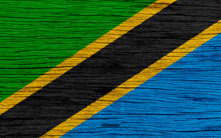 Tansanian lippu, 4k, Afrikka, puinen rakenne, kansalliset symbolit, art, Tansaniassa
