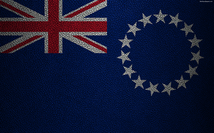 Bandera de las Islas Cook, 4k, textura de cuero, Ocean&#237;a, Islas Cook, banderas del mundo