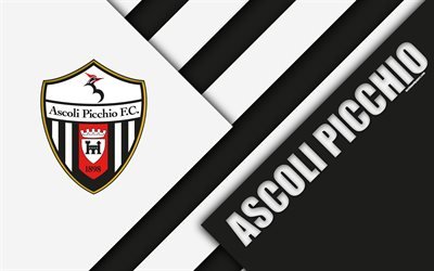Ascoli Picchio FC, 4k, design de material, logo, preto-e-branco de abstra&#231;&#227;o, emblema, italiano de futebol do clube, Ascoli Piceno, It&#225;lia, Serie B