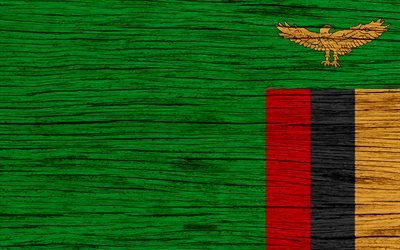 Flag of Zambia, 4k, Africa, wooden texture, Zambian flag, national symbols, Zambia flag, art, Zambia