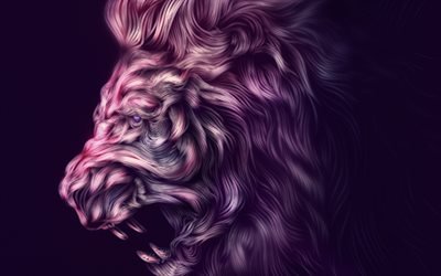 lion, art, purple background, creative