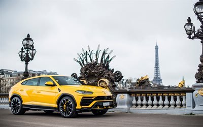 4k, Lamborghini Urus, parking, 2018 cars, yellow Urus, SUVs, Lamborghini