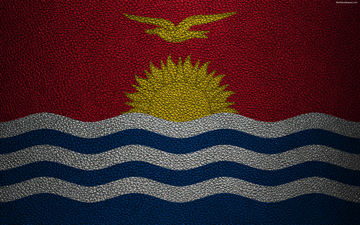 Drapeau Kiribati, 4k, le cuir de texture, de l&#39;Oc&#233;anie, de Kiribati, des drapeaux du monde