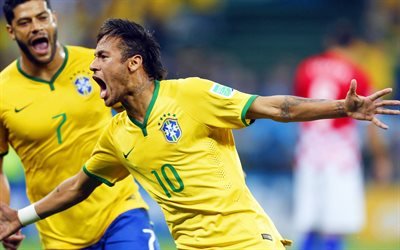 4k, Neymar, Brasileira de futebol, meta, Brasil, futebol, Sele&#231;&#227;o brasileira, Neymar Jr
