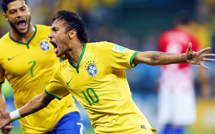 4k, Neymar, Brazilian footballers, goal, Brazil, football, Brazilian soccer team, Neymar Jr
