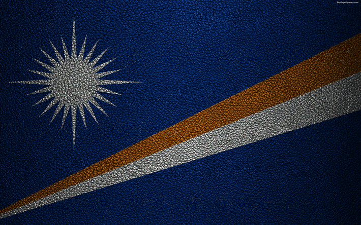 Bandeira das Ilhas Marshall, 4k, textura de couro, Oceania, Ilhas Marshall, bandeiras do mundo