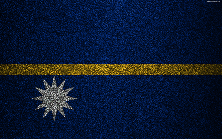 Flag of Nauru, 4k, leather texture, Oceania, Nauru, flags of the world