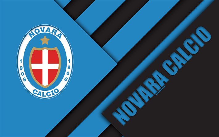 Novara Futebol, 4k, design de material, logo, preto e azul abstra&#231;&#227;o, emblema, Italiano de futebol do clube, Novara, It&#225;lia, Serie B