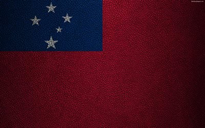 Bandeira de Samoa, 4k, textura de couro, Oceania, Samoa, bandeiras do mundo