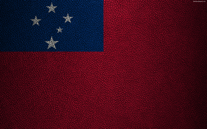Flag of Samoa, 4k, leather texture, Oceania, Samoa, world flags