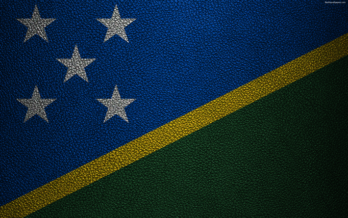 Flagga av Salomon&#246;arna, 4k, l&#228;der konsistens, Oceanien, Salomon&#246;arna, v&#228;rldens flaggor