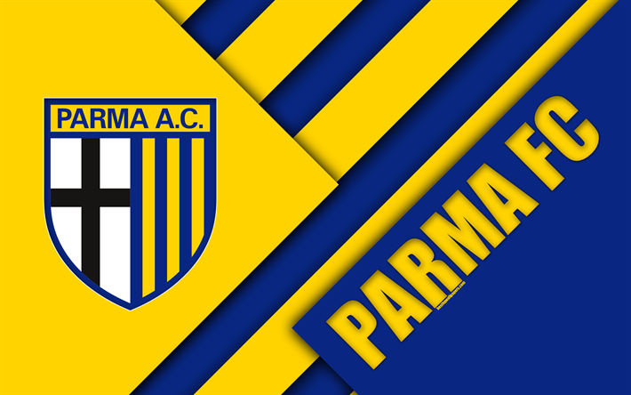 パルマFC, パルマサッカー1913年, 4k, 材料設計, ロゴ, 黄青抽象化, パルマのエンブレム, イタリアのサッカークラブ, パルマ, イタリア, エクストリーム-ゾーンB