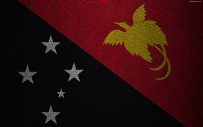 Bandeira da Papua Nova Guin&#233;, 4k, textura de couro, Oceania, Papua-Nova Guin&#233;, bandeiras do mundo