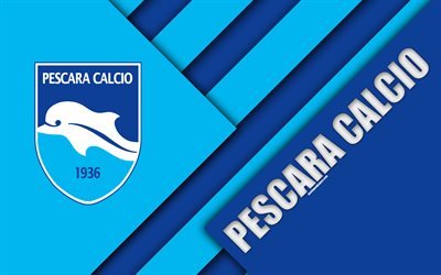 Delfino Pescara 1936, 4k, material design, logo, blue abstraction, emblem, Italian football club, Pescara, Italy, Serie B
