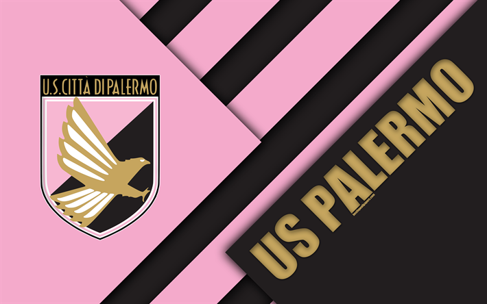 US Palermo, 4k, material design, logo, pink black abstraction, emblem, Italian football club, Palermo, Italy, Serie B