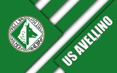 US Avellino 1912 FC, 4k, material design, logo, green white abstraction, emblem, Italian football club, Avellino, Italy, Serie B