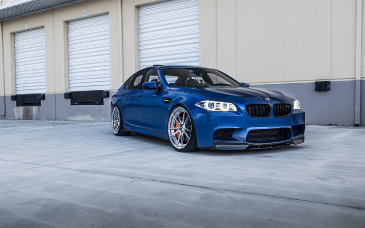 Download wallpapers BMW 5, F10, Blue M5, sedan, tuning f10