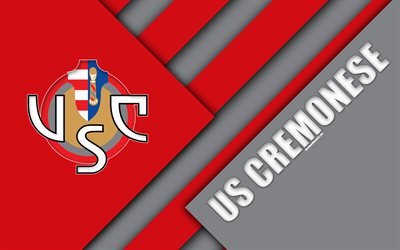 米Cremonese FC, 4k, 材料設計, ロゴ, 赤灰色の抽象化, エンブレム, イタリアのサッカークラブ, クレモナ, イタリア, エクストリーム-ゾーンB