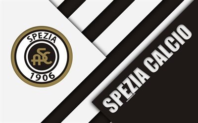 Spezia Calcio, 4k, material och design, logotyp, vit svart uttag, emblem, italiensk fotboll club, Krydda, Italien, serie b