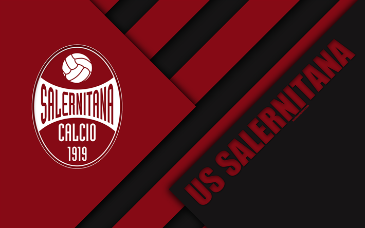 US Salernitana 1919, 4k, material design, logo, burgundy black abstraction, emblem, Italian football club, Salerno, Italy, Serie B