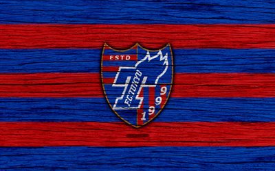 FC Tokyo, 4k, emblem, J-League, wooden texture, Japan, Tokyo FC, soccer, football club, logo