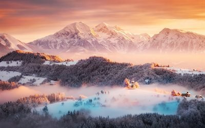 paisagem de montanha, inverno, neve, shchakat, noite, Eslov&#233;nia