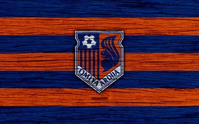 Omiya Ardija, 4k, emblema, J-League, textura de madeira, Jap&#227;o, Omiya Ardija FC, futebol, clube de futebol, logo, FC Omiya Ardija