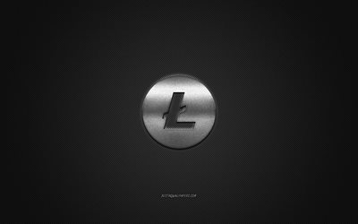 Litecoin logo, metal emblem, сине carbon texture, cryptocurrency, Litecoin, finance concepts