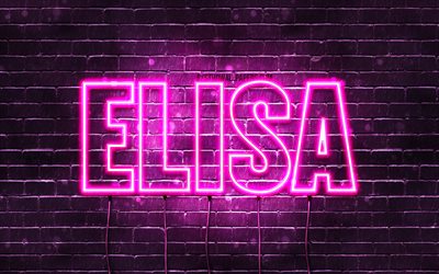 Elisa, 4k, wallpapers with names, female names, Elisa name, purple neon lights, horizontal text, picture with Elisa name