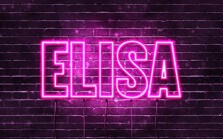 Elisa, 4k, taustakuvia nimet, naisten nimi&#228;, Elisa-nimi, violetti neon valot, vaakasuuntainen teksti, kuva Elisa-nimi