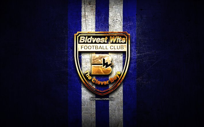 Bidvest Wits FC, ouro logotipo, Premier Soccer League, metal azul de fundo, futebol, Bidvest Wits, PSL, Sul-Africano de clubes de futebol, Bidvest Wits logotipo, &#193;frica Do Sul