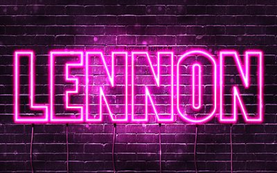 Lennon, 4k, tapeter med namn, kvinnliga namn, Lennon namn, lila neon lights, &#246;vergripande text, bild med Lennon namn