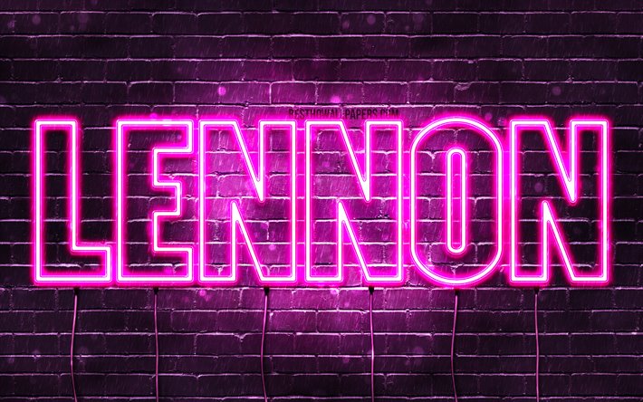 Lennon, 4k, fondos de pantalla con los nombres, los nombres femeninos, Lennon nombre, p&#250;rpura luces de ne&#243;n, el texto horizontal, imagen con el nombre de Lennon