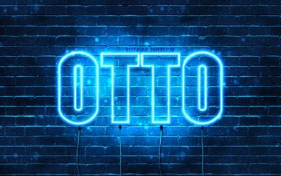 Otto, 4k, sfondi per il desktop con i nomi, il testo orizzontale, Otto nome, neon blu, l&#39;immagine con il nome Otto