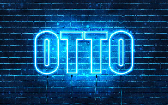 Otto, 4k, fondos de pantalla con los nombres, el texto horizontal, Otto nombre, luces azules de ne&#243;n, de la imagen con el nombre de Otto